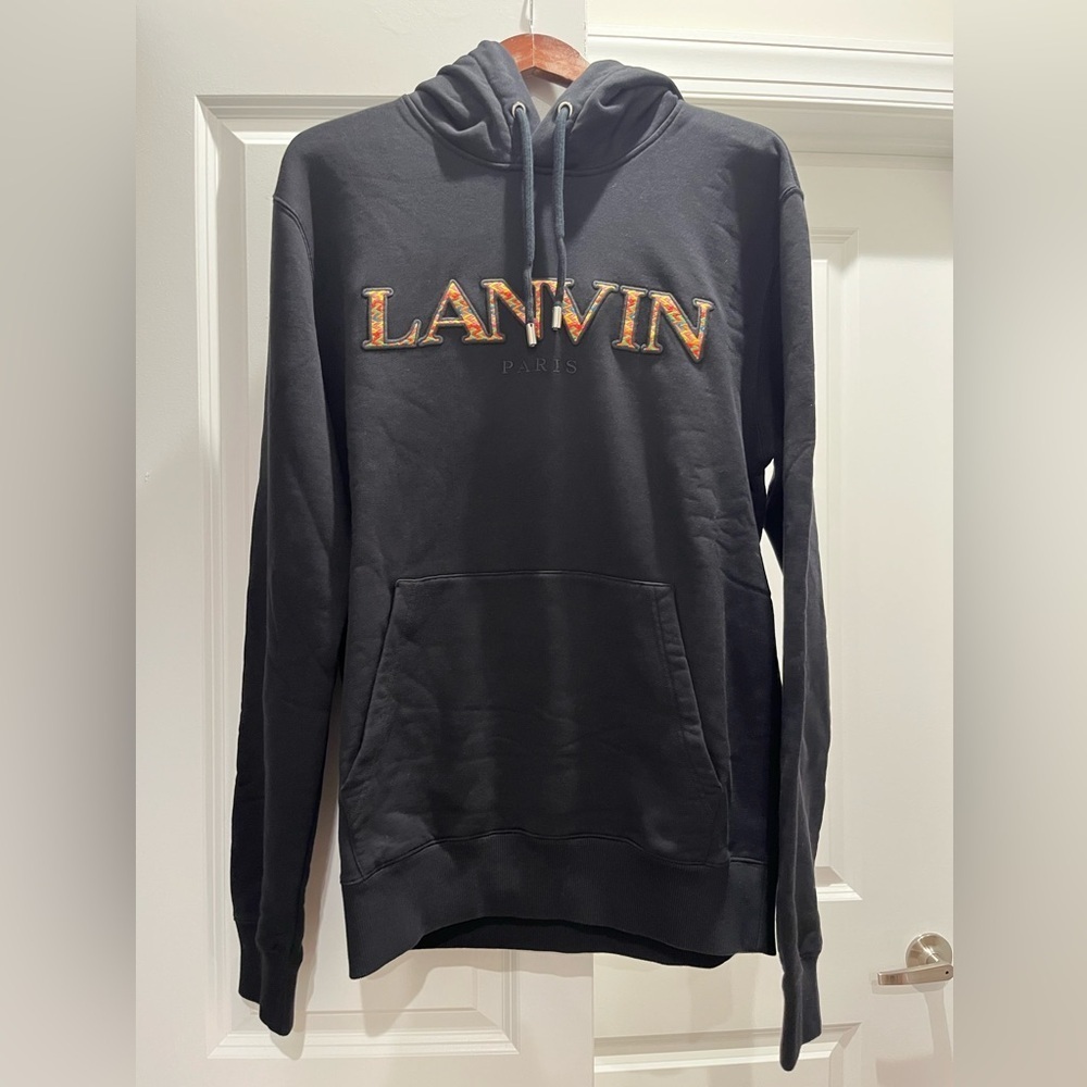 NWT LANVIN FLEECE EUSEBIO HOODIE SWEATSHIRT CURB LONG - BLACK ORANGE UNISEX L - Picture 4 of 8